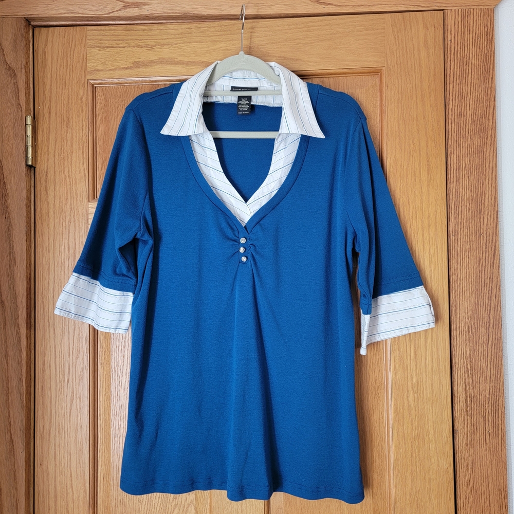 Lane Bryant Blue Blouse with White Trim
